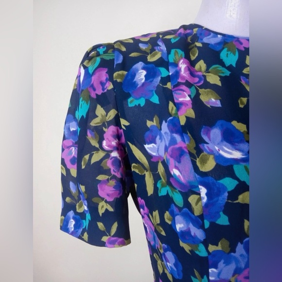 Leslie Fay Vintage Floral Ruffle Midi Dress Size Small - Picture 6 of 11